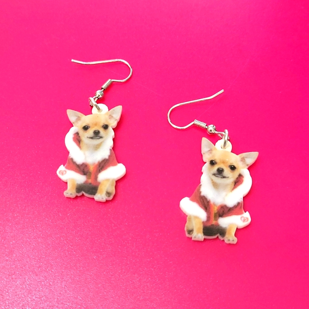 Chihuahua Christmas Earrings